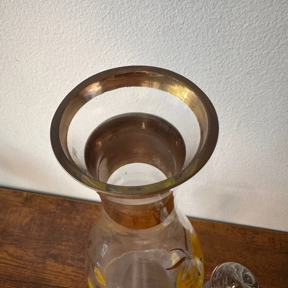 Vtg Mid-Century Romanian Glass Decanter Set - 6 Cordial Glasses - Hand Painted